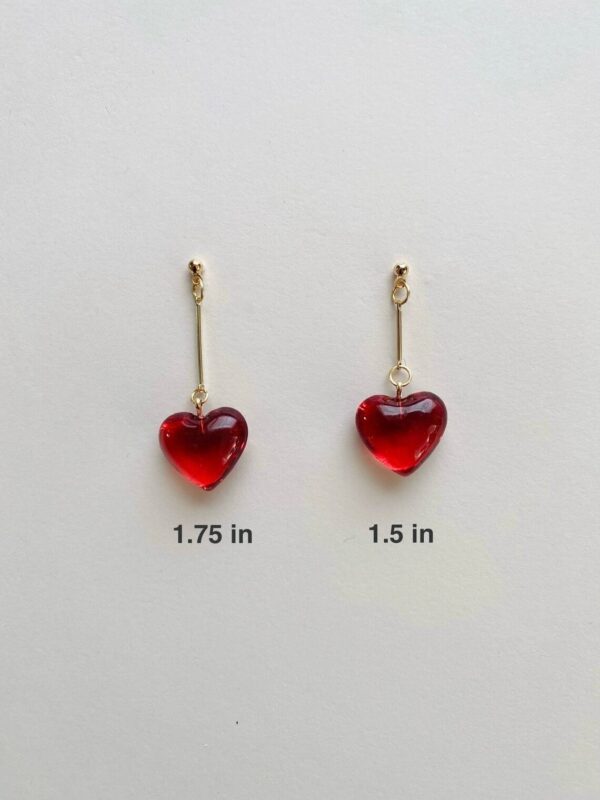 Red heart earring, handmade, drop earring, simple, cute, valentine earrings, valentine gift, birthday gift, mother's day, sweetheart, gold - Image 2